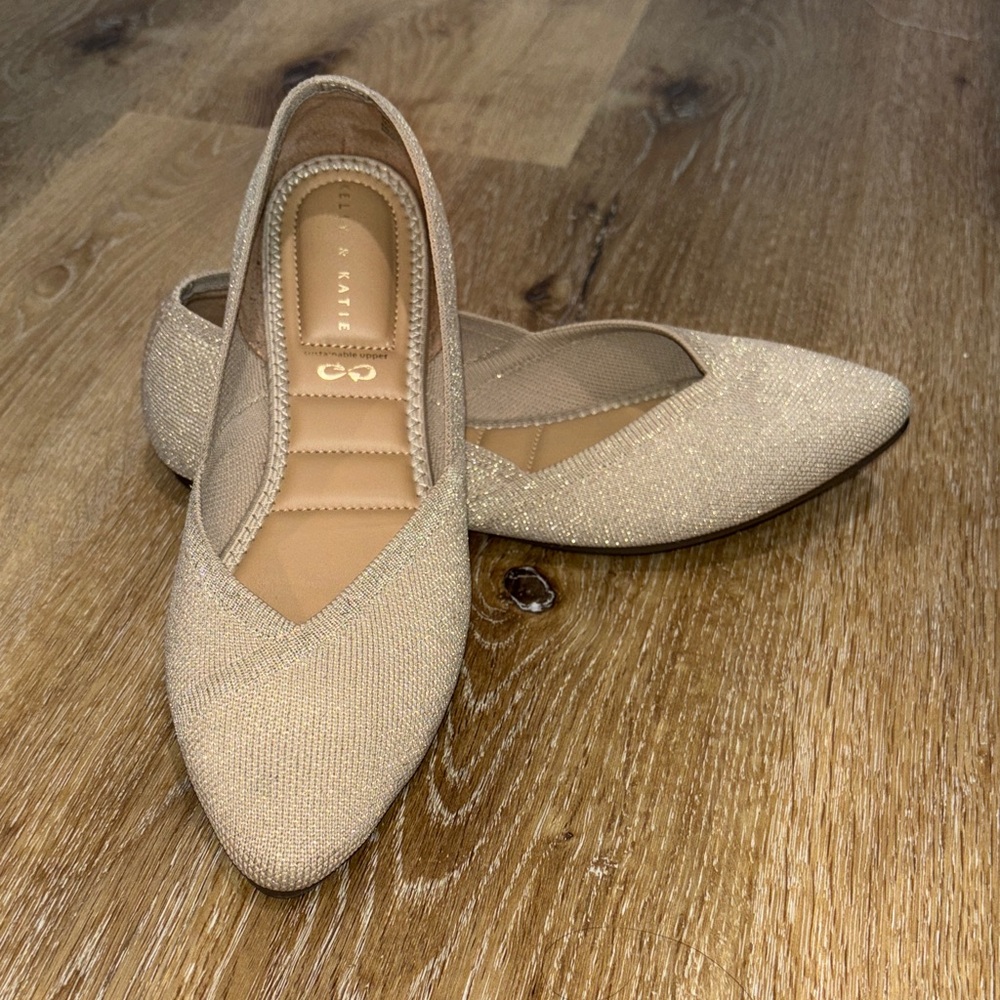 Kelly & Katie Shimmery Nude Pointed-Toe Slingback Flats